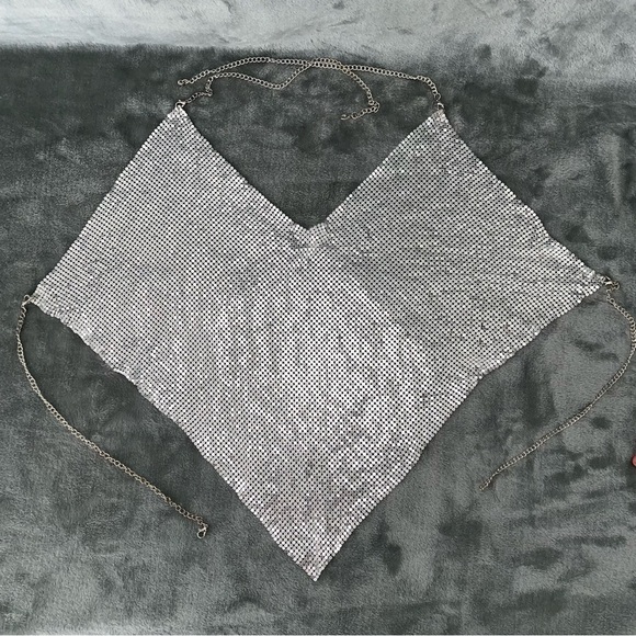 Metallic Silver Chainmail Halter Top One Size Party Festival Y2K - Picture 2 of 12